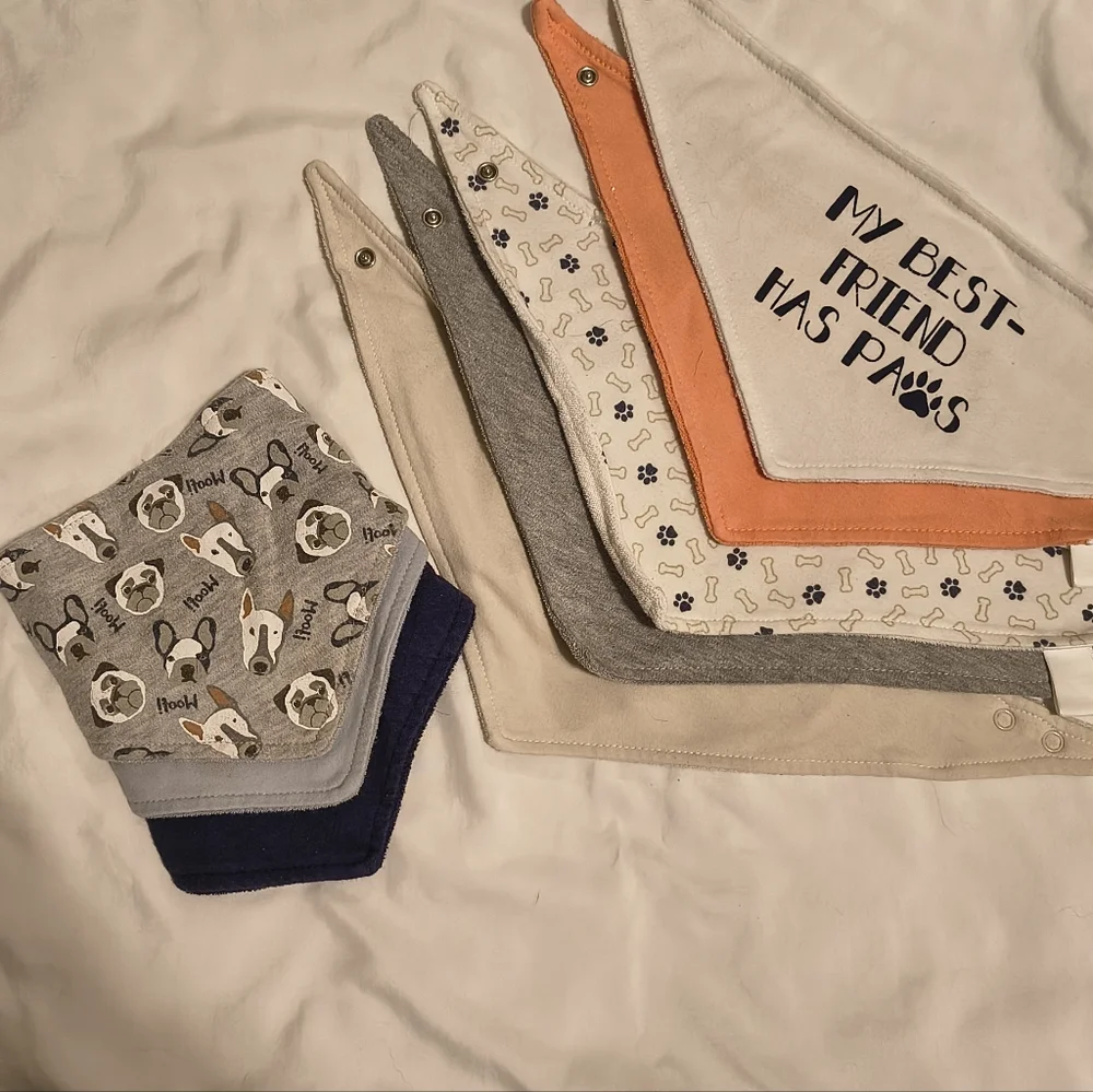 Baby Bandana Drool Bibs Set - Neutral Gray, Cream, Orange, Navy
